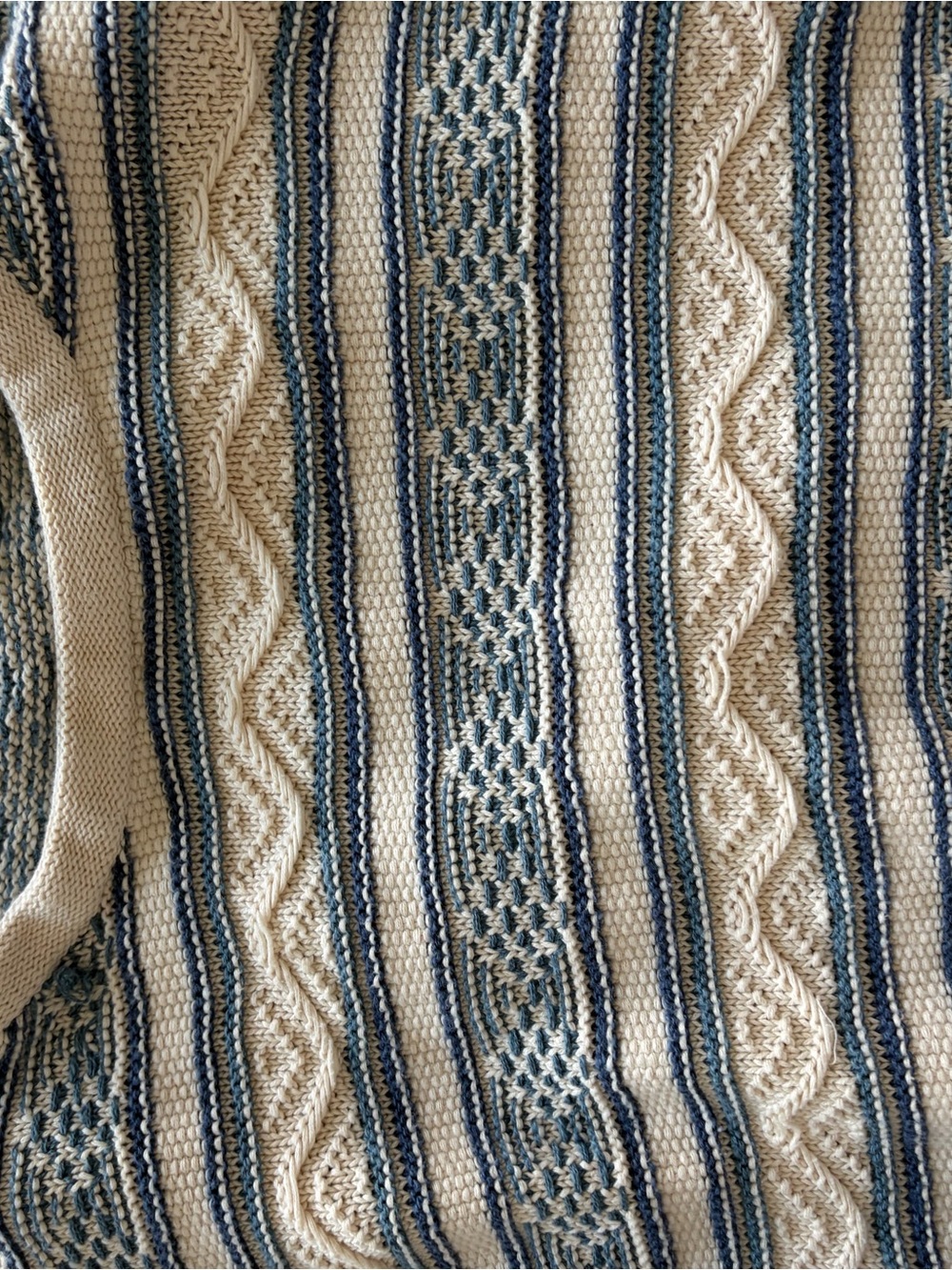 Faherty Cream and Blue Striped Knit Top